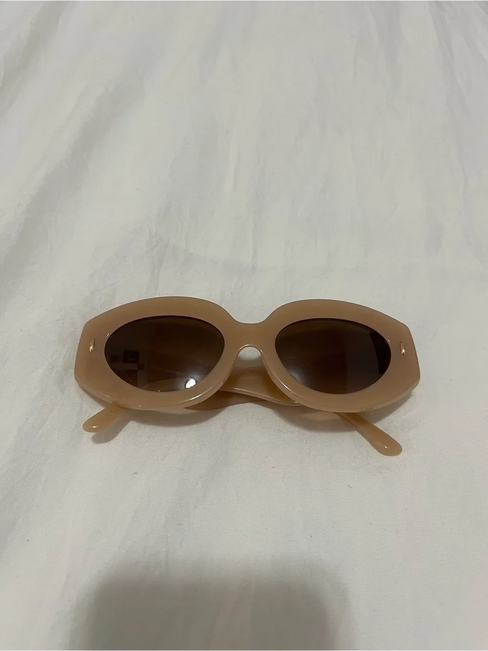 Tory Burch Beige Oval Sunglasses with Brown Lenses